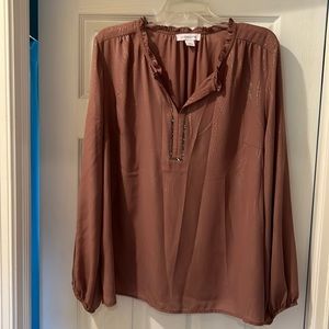 Shimmery Liz Claiborne long sleeve blouse with blackish stone detail. XXL